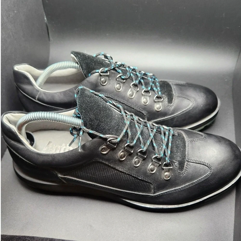 Anthony Miles Shoes Mens 11 Low-Top Hiking Derby Black Leather‎ Sneakers Comfort